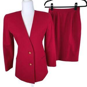 NEW Vintage Size 2P Wool Skirt Suit w/ Blazer Jacket Set Petite Sophisticate Red
